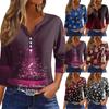 Women's T Shirt Christmas Print Button 3/4 Sleeve Daily Weekend Fashion Basic V- Neck Regular Top