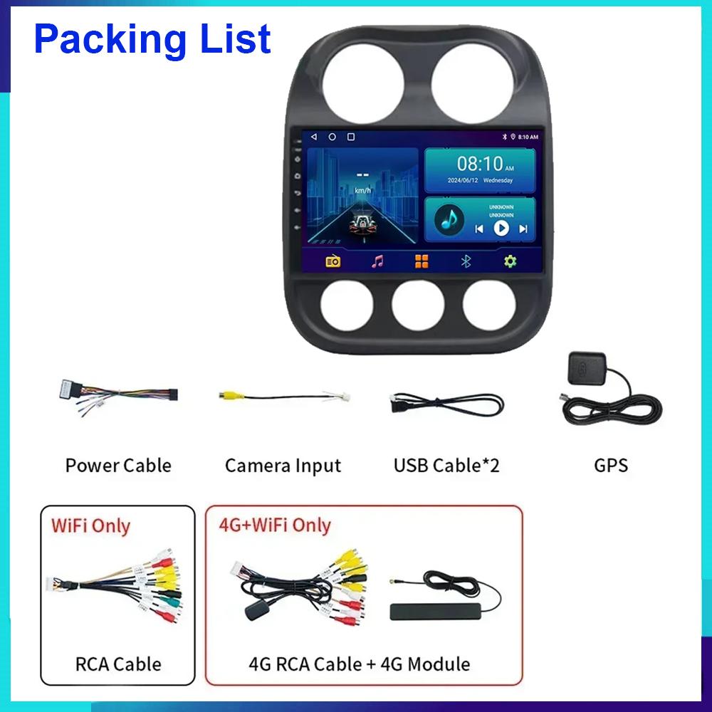 Autoradio Android 17 pour JEEP Compass Patriot 2010 - 2016 Lecteur multimédia automobile GPS Navigation Carplay Stéréo 4G BT Sans 2din DVD