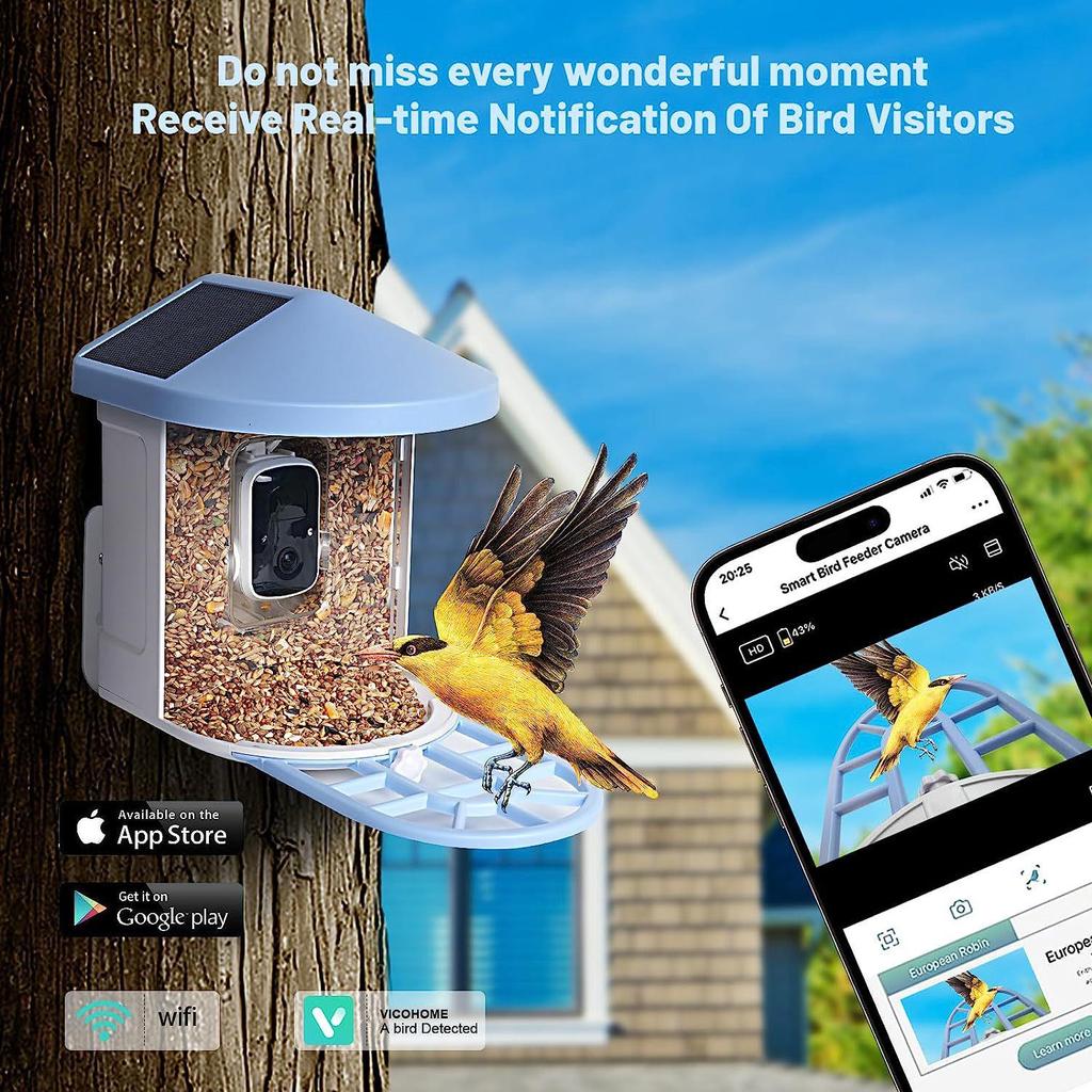 Wireless Smart Bird Feeder Camera with Real-Time Monitoring