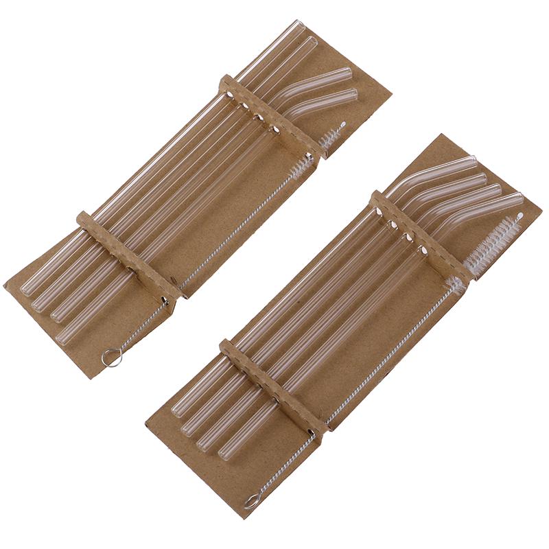 5 шт., прозрачные стеклянные соломинки с прямым изгибом, щетка для чистки напитков, напитков, бара