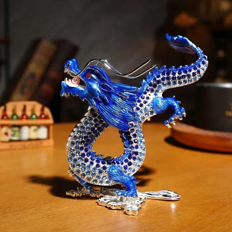 Metal Zodiac Dragon Ornament Household Diamond Decoration Craft Office Creative Decoration Step On Cloud Dragon Trinket Ornament