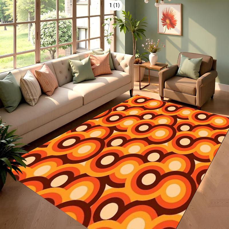 Brown Orange Retro Mid Century Rug Geometric Design Rug Durable Vintage Inspired Floor Mat Doormat Boho Chic Home Accent
