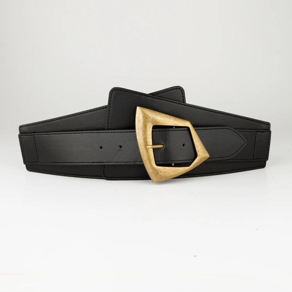 Black Color Elastic Wide Cummerbunds Metal Buckle Versatile Waist Belt Sweater Pairing