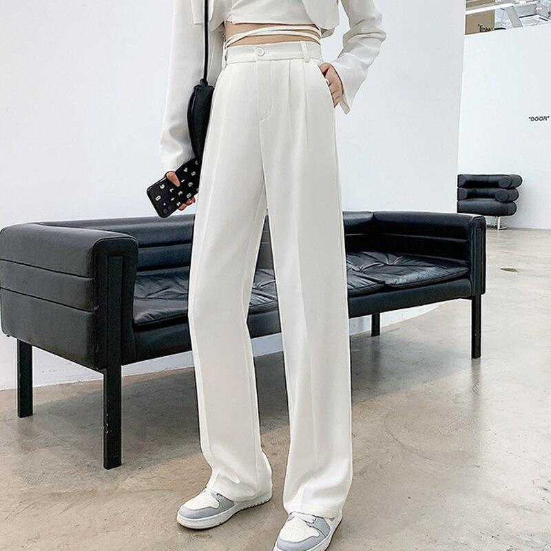 Autumn High Waist Straight Suits Pants Women Solid Office Ladies Wide Leg Pants Female Loose Add Long Trousers Woman Pantalones