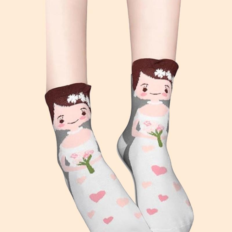 Wedding Crew Socks Gift Cartoon Bride Groom Pattern Cotton Socks Married Decoration Engagement Honeymoon Essential Gift