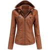 Women's Removable Hooded Faux Leather Jacket Motocross Racer Biker Double Zip Slim PU Motorcycle Short Moto Coat Classic Bomber Outerwear S-4XL
