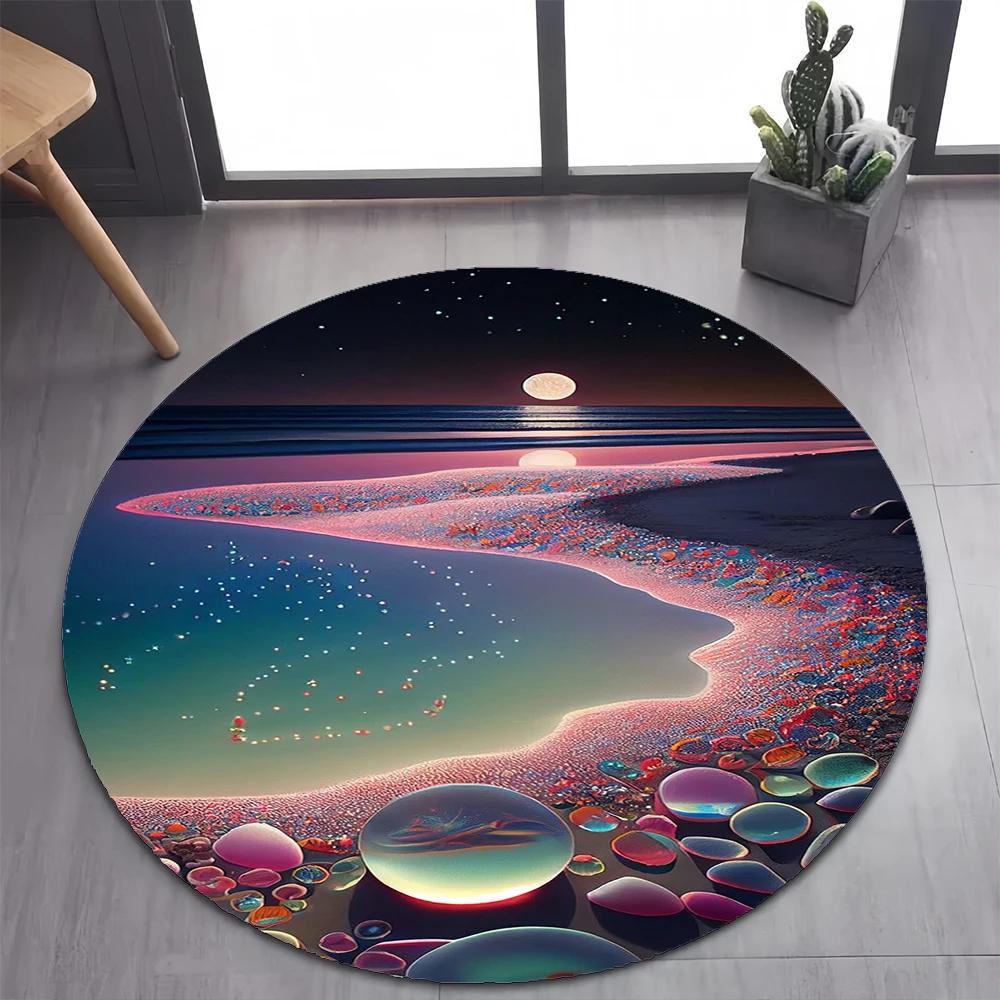 Colorful Pebble Rainbow Road Beach Stone 26 Style New Round Carpet Rug for Bedroom Living Room Decoration,pet Decor Floor Mat