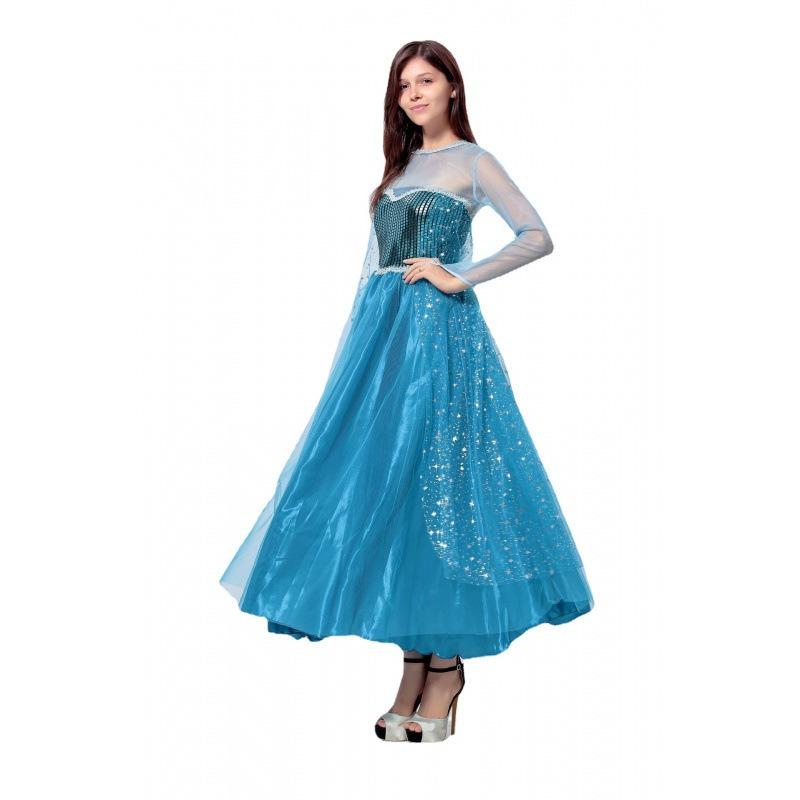 Frozen Princess Elsa Dress Long Sleeve Dress Halloween Costume Cinderella Queen Show Costume