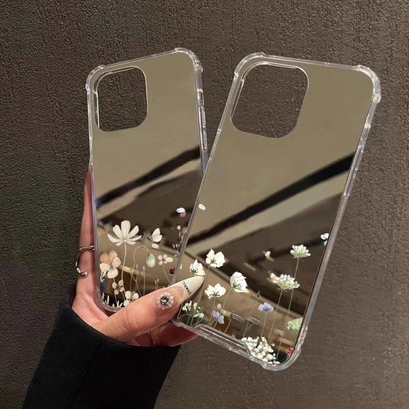Цветочный Зеркальный Акриловый Чехол Для Телефона Для iPhone 11 Чехол iPhone 17 13 12 14 15 16 Pro Max X XR XS 7 8 Plus Силиконовый Ударопрочный Чехол