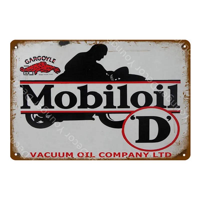Моторное масло Mobiloil Металлические таблички Бензин Настенная тарелка Металлическая Винтажный декор для гаража Бар Паб Мужская пещера Декоративная металлическая табличка YA015