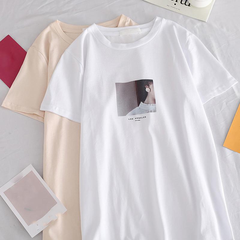 Футболка Hirsionsan Kawaii Printing для женщин, новые летние женские футболки Harajuku Light Color Tees с круглым вырезом, свободные футболки с коротким рукавом