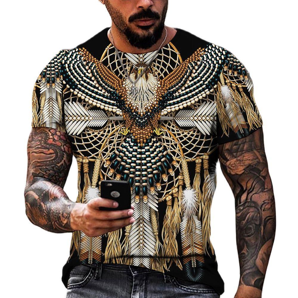 Повседневные футболки с рисунком животных, свободные летние мужские футболки с принтом в ретро-индийском стиле, уличные мужские топы с коротким рукавом и круглым вырезом 2025