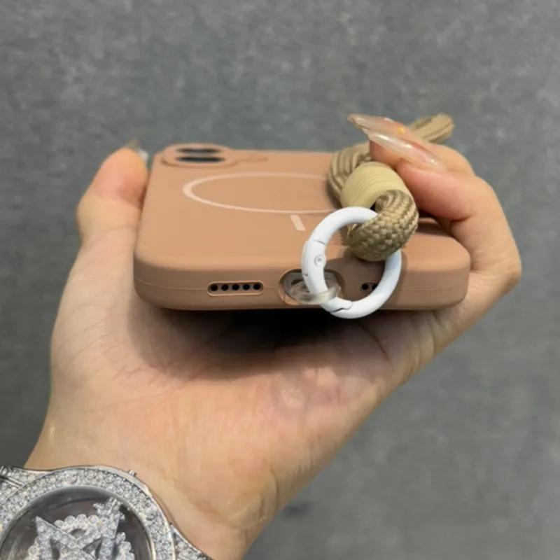 Оригинальный чехол Candy из жидкого силикона с MagSafe для iPhone 17 16 15 14 13 12 Pro Max, мягкий, противоударный, с магнитной ремешком-шнурком