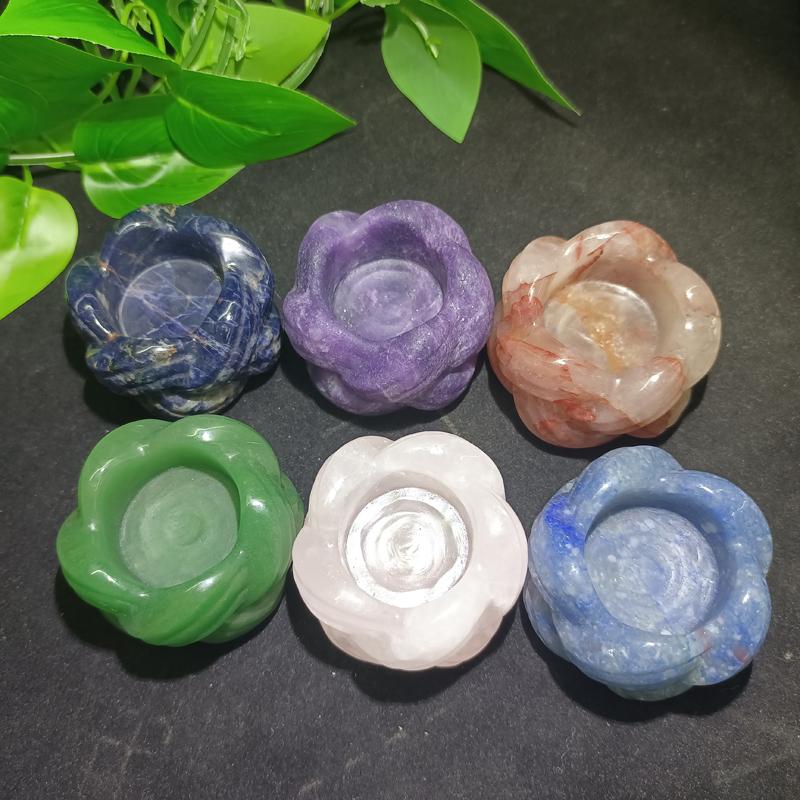 5.5cm Rose Quartz Green Aventurine Candle Holders Many Different Materials Flower Shaped Candle Sticks for Home Decoration