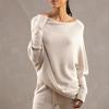Autumn and Winter Women's Blouse Solid Colour Round Neck Long-sleeved Comfortable Temperament Knitted Pleated Pullover Top