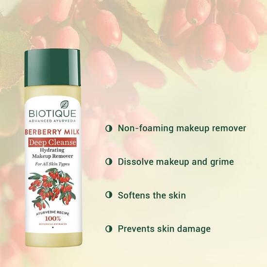 Biotique Berberry Milk Deep Cleanse Увлажняющее средство для снятия макияжа для всех типов кожи, 120 мл