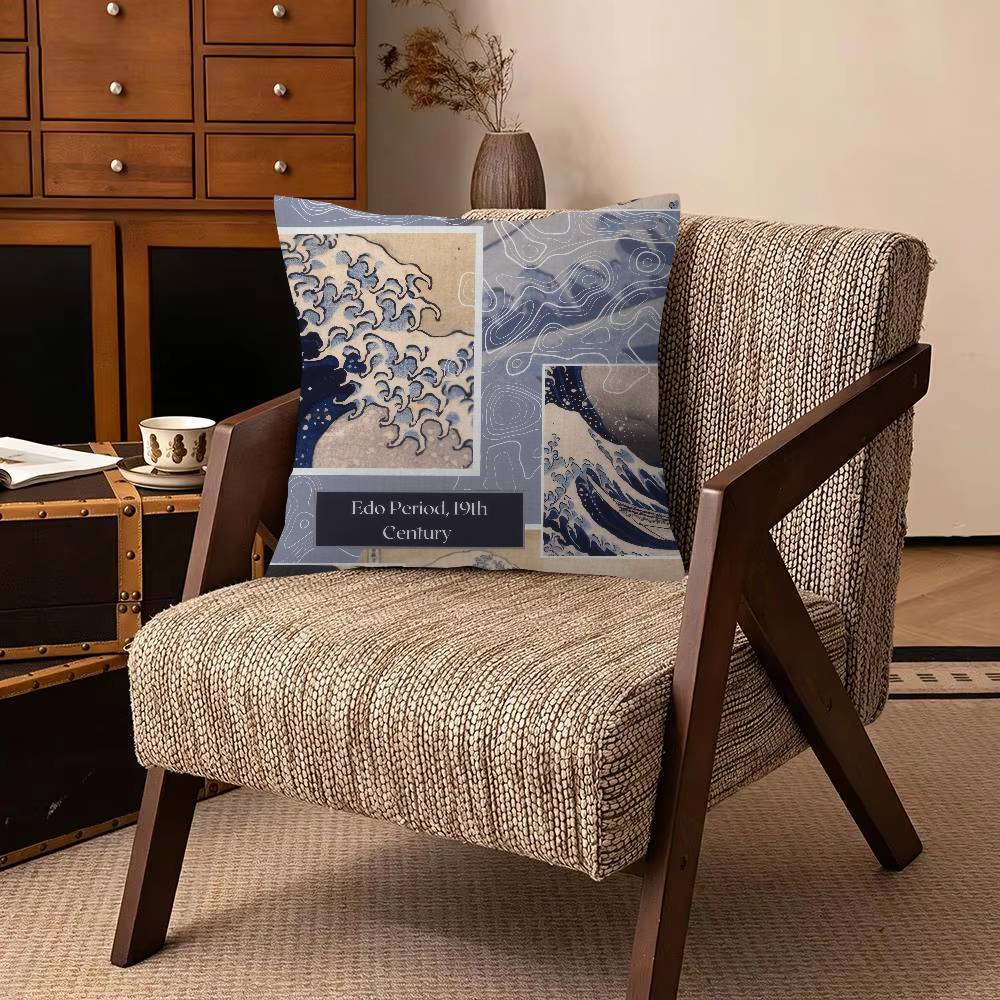 Great wave of Kanagawa  Decorative Room Aesthetics Pillow Case Home Decor Bedroom Sofa Bed Pillow Cover x