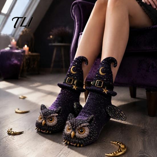Ghost Theme Holiday Footwear 3D Halloween Novelty Socks for Women Men, Pumpkin/Owl/Black Cat/Ghost/Owl/Dragon Crew Pumpkin Skeleton