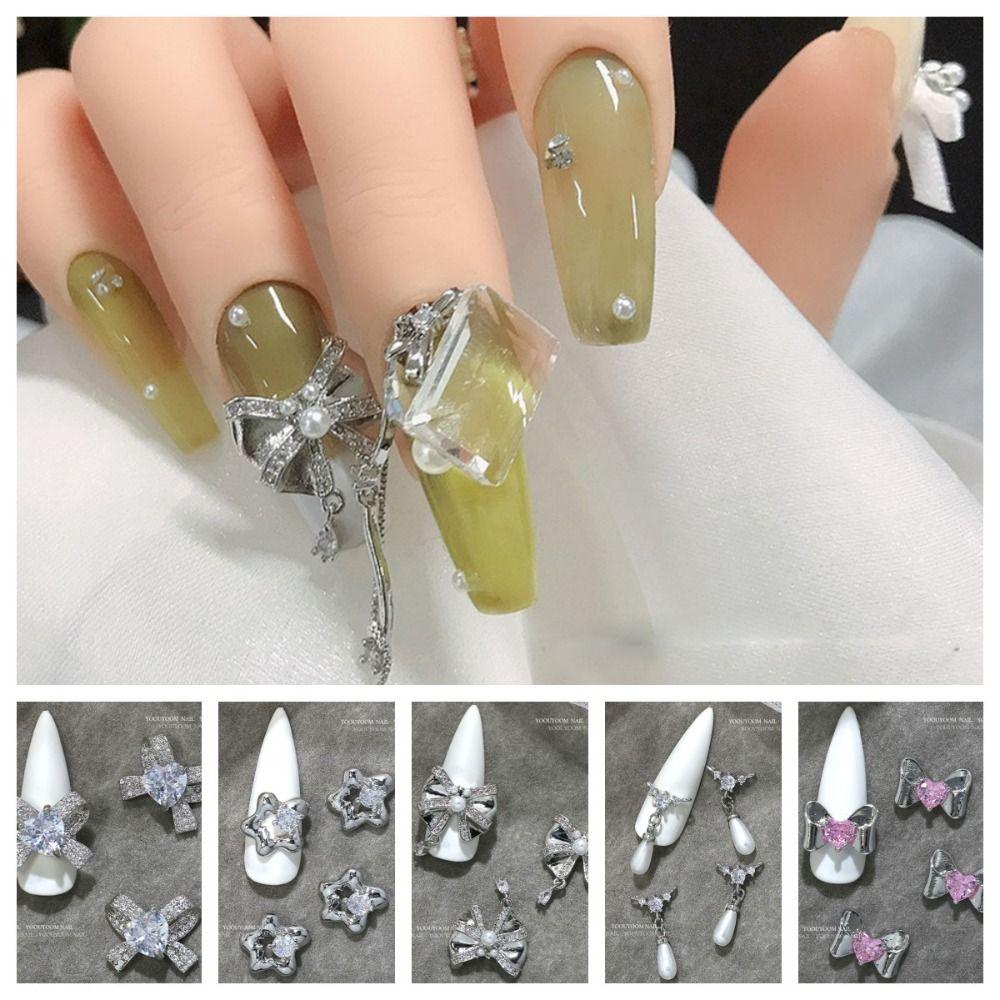 Bowknot 3D Manicure Jewelry Silver Nail Art Decoration Crystal Nail Rhinestones Decorate