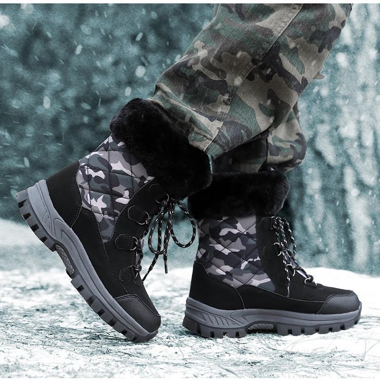 Женские зимние сапоги Plus Velvet Snow Boots Casual PU Canvas со шнуровкой, теплые, для улицы, из хлопка, большие, высокие, толстые, нескользящие