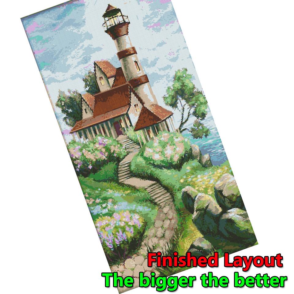 5dv Village Road Lighthouse Large Diy Diamond Painting Cross Stitch Full Square Round Drill Rhinestone Embroidery Home Decor R56