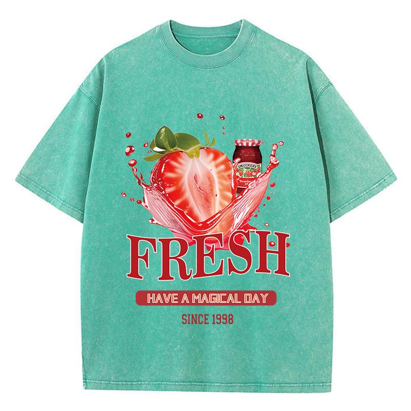 Хлопковые женские футболки с кислотной стиркой, футболки с принтом свежей клубники, оверсайз, удобные, с круглым вырезом, с коротким рукавом, повседневная одежда