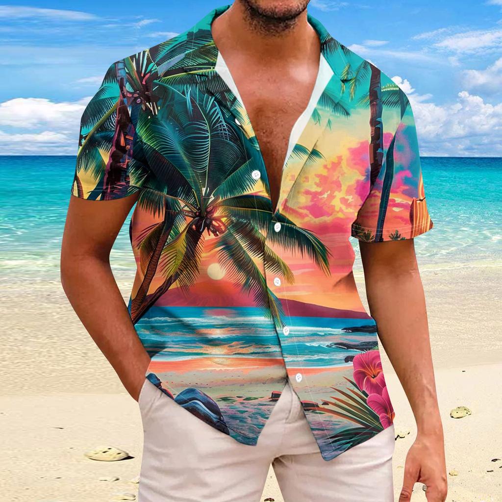Men's Hawaiian Floral Shirts Button Down Tropical Holiday Beach Shirts