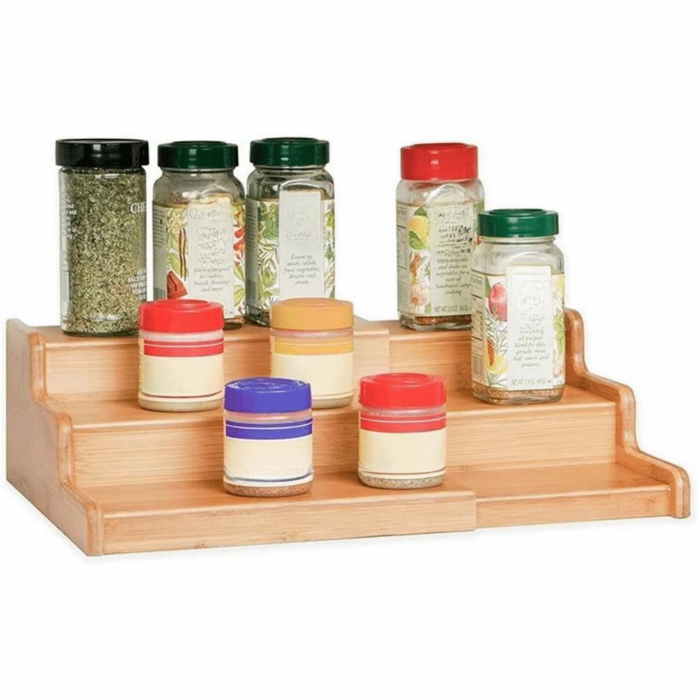 Expandable Kitchen Cabinet Organizer Bamboo Seasoning Organizer Spice Rack Organizer Kitchen