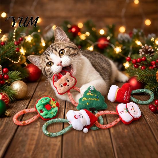 Holiday Themed Cat Accessories Christmas Catnip Toy for Indoor Cats, Stuffed Chew with Mesh Plush Toys Tube, Interactive Flexible Tube Bell