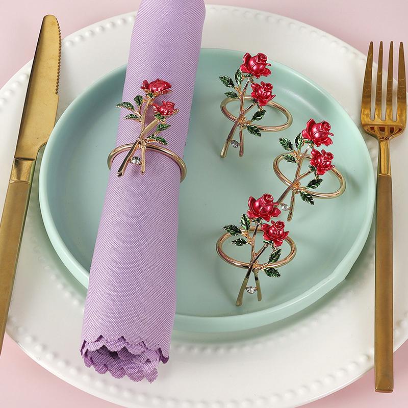 1 шт. Полотенце Кольцо для салфетки Свадебное платье День святого Валентина Цинковый сплав Западный стиль Красная роза Украшение ресторана