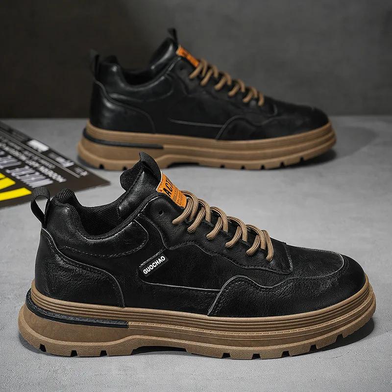 Мужская повседневная обувь Всепогодная мужская спортивная обувь Дышащая износостойкая мужская обувь на платформе Кожаные кроссовки Para Hombre