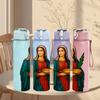 1PC Saint Woman Green Robe Religious Print 750ml Color Plastic Sports Water Bottle Leakproof Flip Straw Lid Suitable for Sports Office Home Use