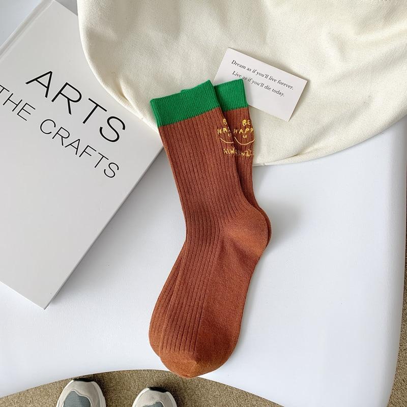 Забавные носки с вышивкой букв, женские повседневные модные уличные носки в стиле Харадзюку, хлопковые вязаные эластичные спортивные длинные носки для девочек