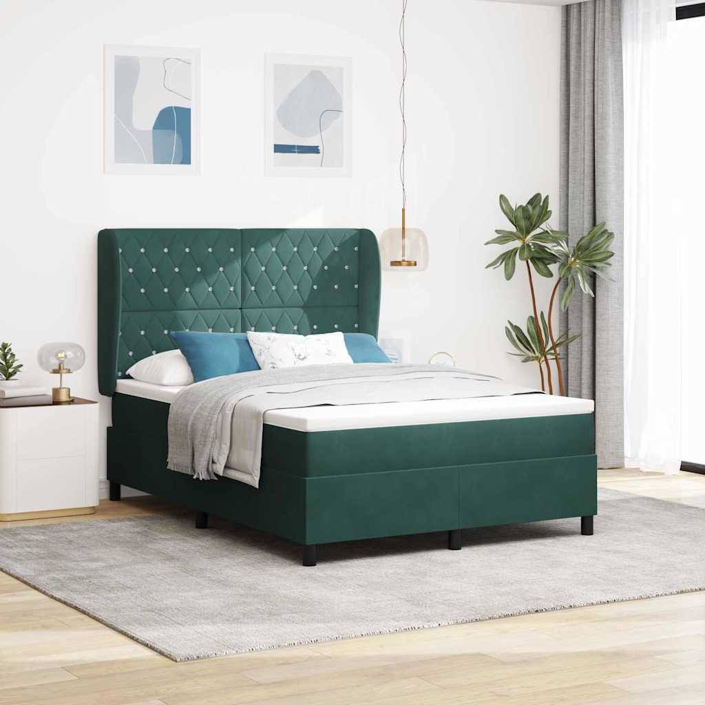 Boxspring Bed with Headboard Dark Green 140 x 200 cm Velvet