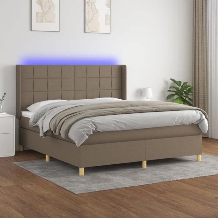 VidaXL Slatted Bed Base with Mattress and LED, Upholstered Bed, Double Bed, Adult Bed for Interior Bedroom, 3138889