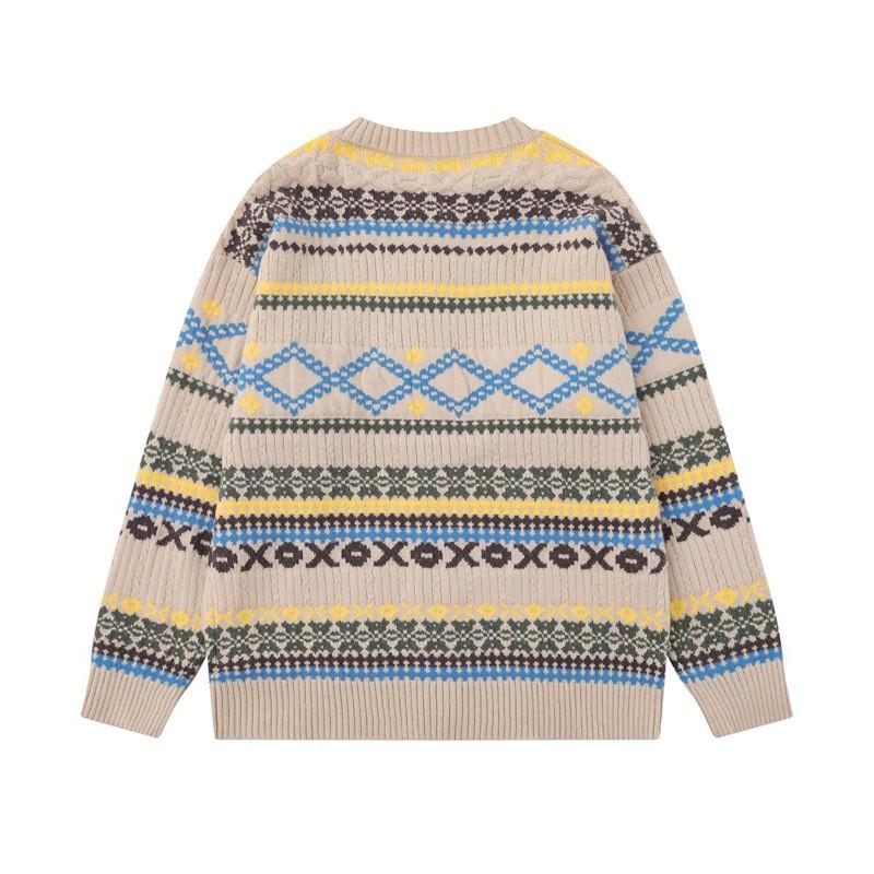 Oversized Fair Isle Knit Sweater Men Women Winter Warm Loose Fit Casual Crewneck Pullover