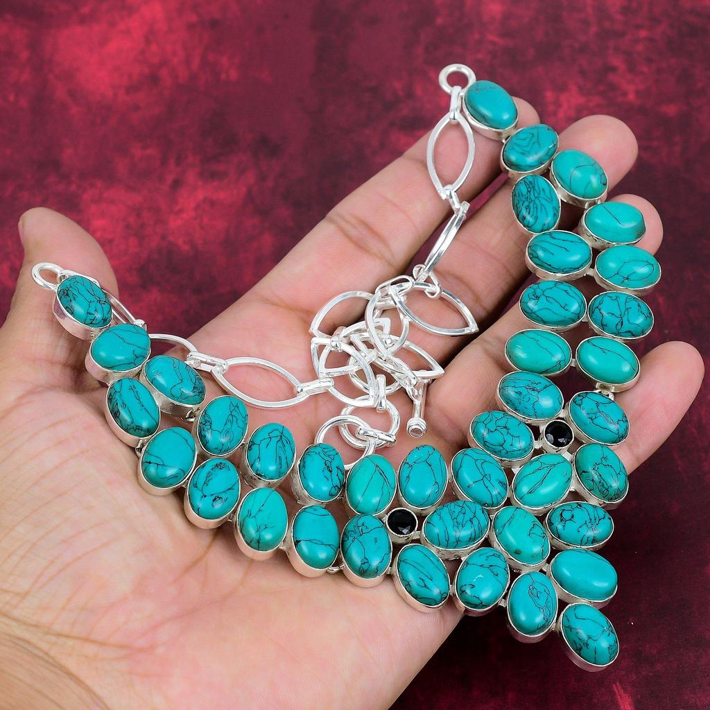 Santa Rosa Turquoise Gemstone Jewelry, Handmade 925 Solid Sterling Silver Jewelry Necklace & Bracelet, Gorgeous Jewelry Set For Her