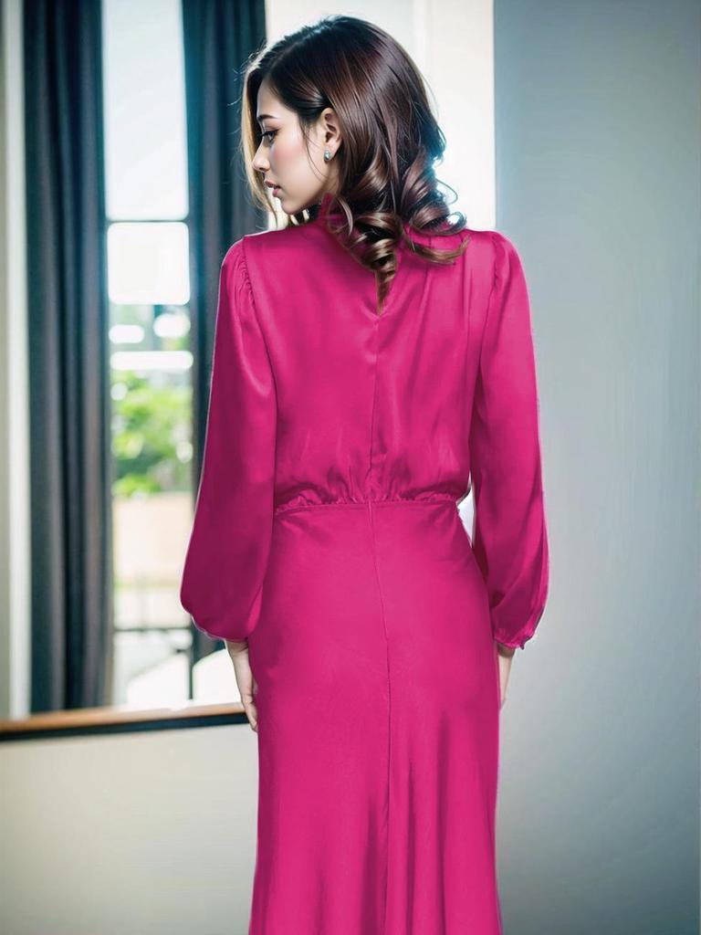 Elegant Women's 2025 Autumn Satin Long Sleeve Evening Dress