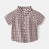 Summer Boys' Lapel Casual Short-Sleeved Top K-style Kids Fashion Small Gingham Baby Stand Collar Button Shirt