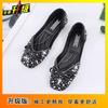 Bow Shallow Mouth Ladyshoes Flat Shoes Women's 2025 Spring and Summer New Rhinestone Single Shoes Women
