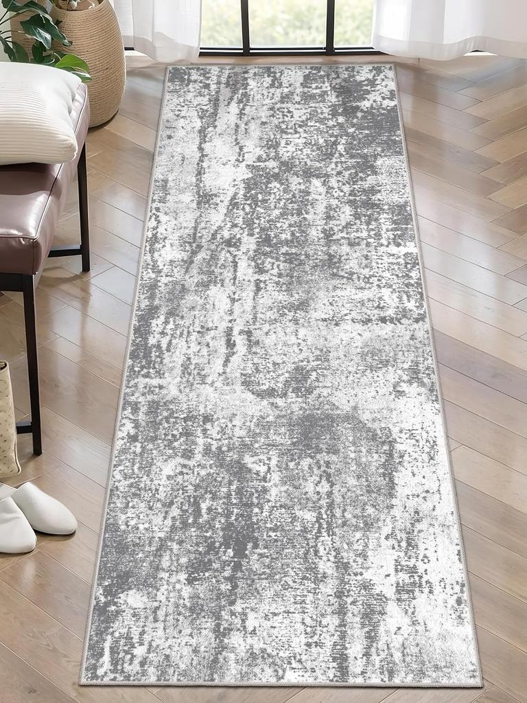 Nordic Style Abstract Runner Rug Modern Minimalist Design Distressed Texture Carpet Absorbent Non-Slip Long Mat for Hallway