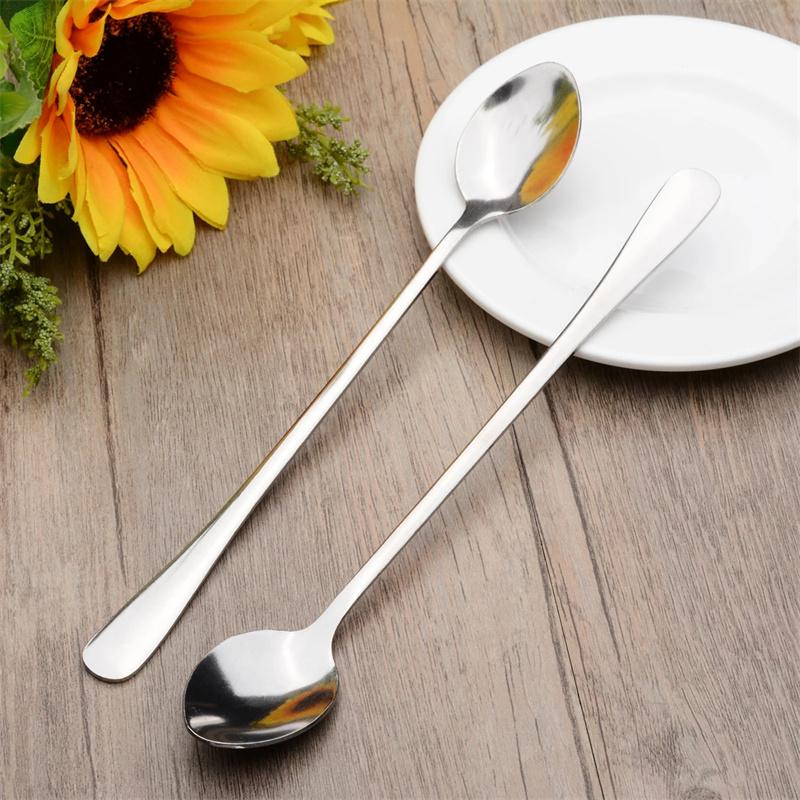 Long Handled Stainless Steel Coffee Spoon Ice Cream Dessert Tea Spoon For Picnic Kitchen Accessories Spoon Coffee Bean