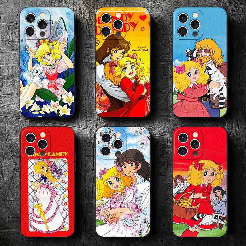 Candy 90s Cartoon Soft Phone Case for iPhone 16 16E 17 Air 15 Pro Max 14 Plus 13 Mini 11 12 7 Black Cover Back Shell