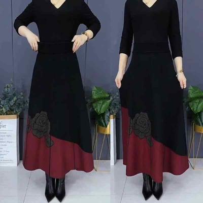 Женская эластичная трикотажная шерстяная юбка Осень/Зима Толстая кашемировая расклешенная юбка с высокой талией Длинная А-силуэта Принтованная юбка