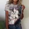 2025 Summer Women Fashion Trend Cute Cartoon Cat O-Neck Tops Tees Female Short Sleeve Clothing Ladies Vintage