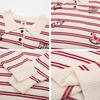 American Vintage Embroidered Striped Polo Sweater Loose Fit Knit Top Men Teens