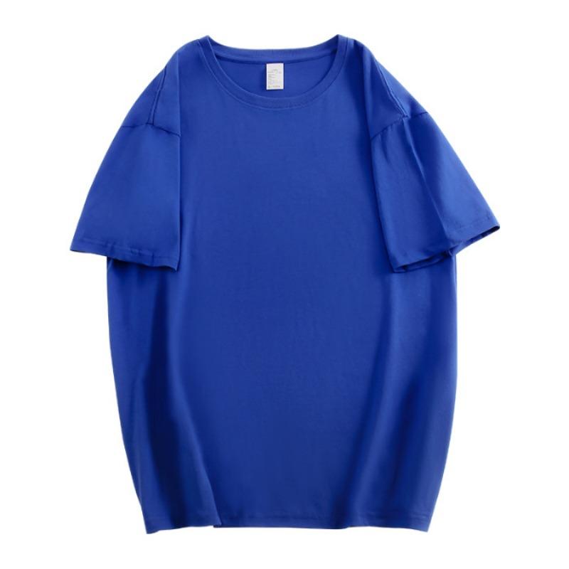 Solid-colored Cotton Sewn Loose Large-sized Pure Cotton Short-sleeved T-shirt for Women's Couple