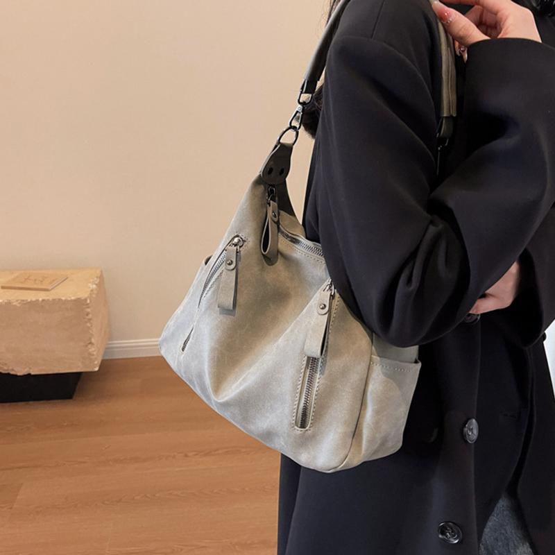 Versatile Matte Retro Crossbody Bag for Women Versatile Texture Zipper Decoration Commuter Shoulder Large Capacity Autumn