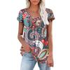 Women's Tunic Tops Elegant Casual Summer Short Sleeve Shirts Floral Loose Pleated Bohemian Tops