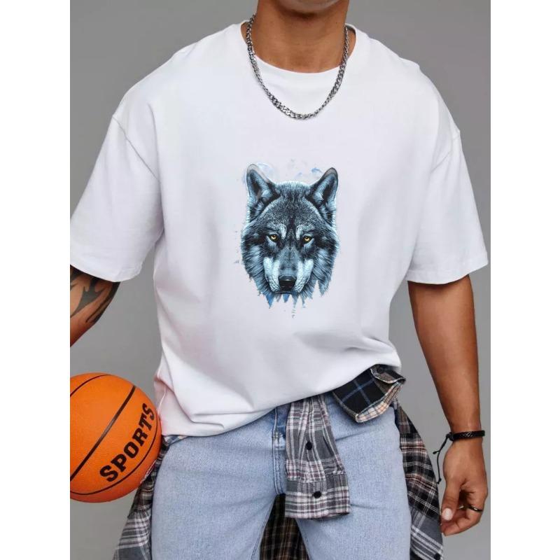 Wolf Head Graphic T Shirt White Wolf Print Casual Wear for Men and Women Outdoor Adventure Streetwear Fashion Top